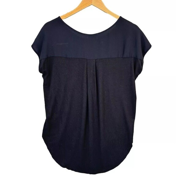 Philosophy Silky Black Top Blouse Cap Dolman Sleeve Scoop Neck Hi-Lo Staple Med - Picture 2 of 8